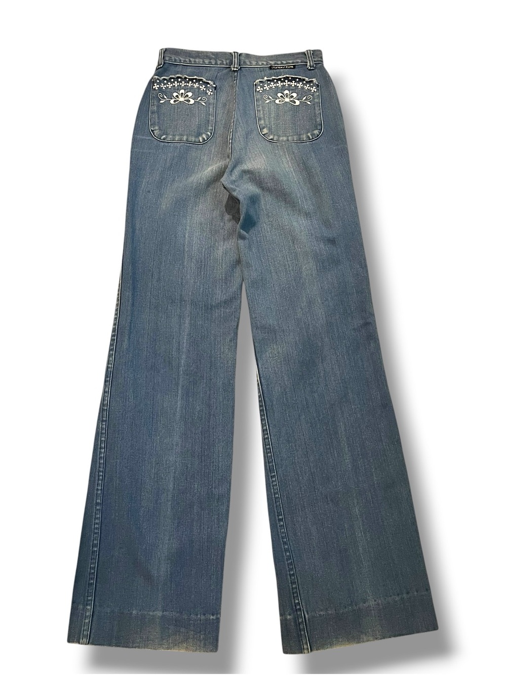 70s Organically Grown Arpeja Jeans High Rise Flares Embroidered Pockets 27x35